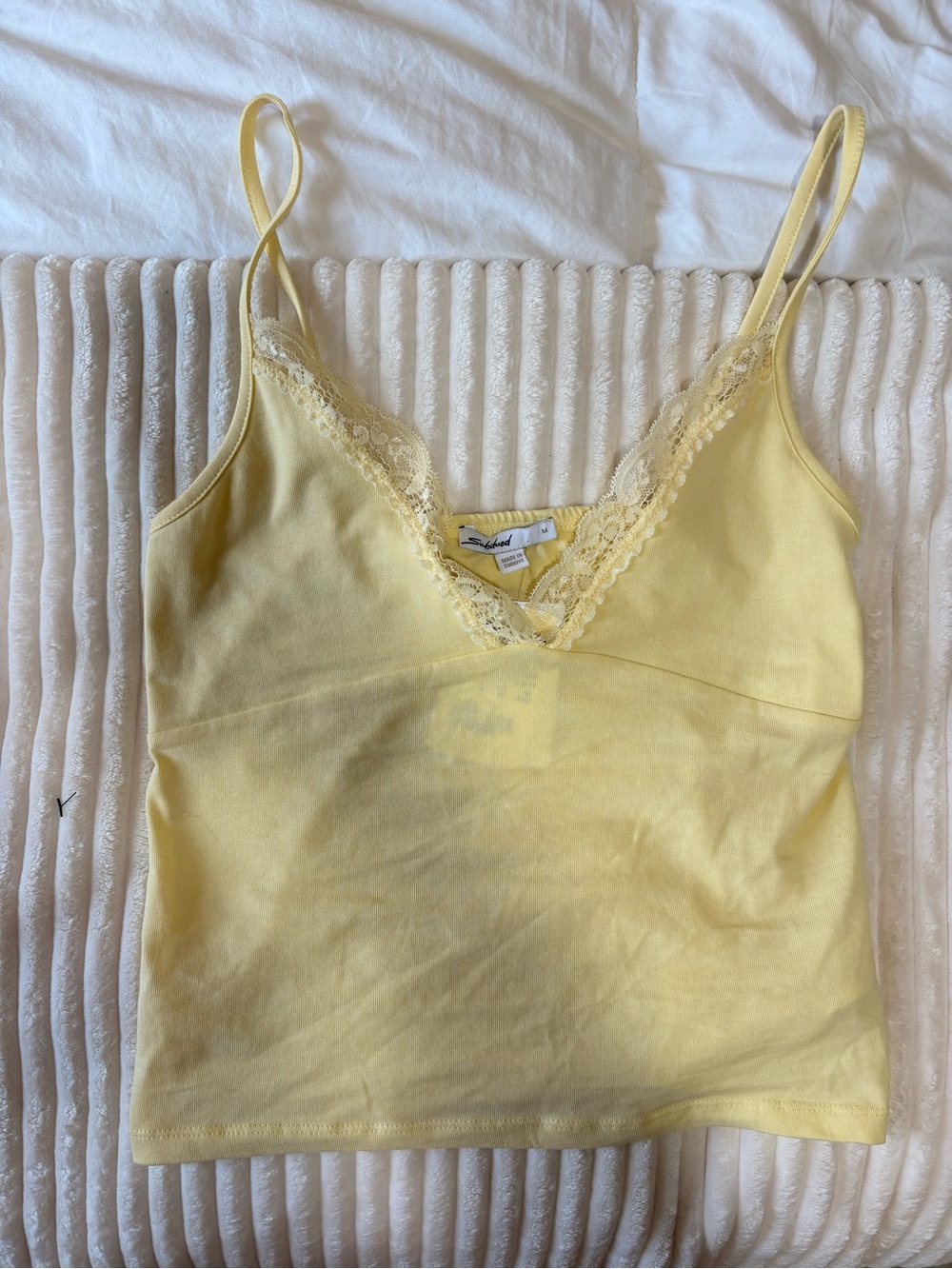 Delicate Lace-Trim Yellow Camisole Crop Top